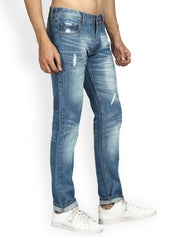 Kotty Men Blue Slim Fit Mid-Rise Low Distress Stretchable Jeans