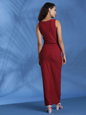 Stylecast X KOTTY Basics Maroon Boat Neck Sheath Maxi Dress