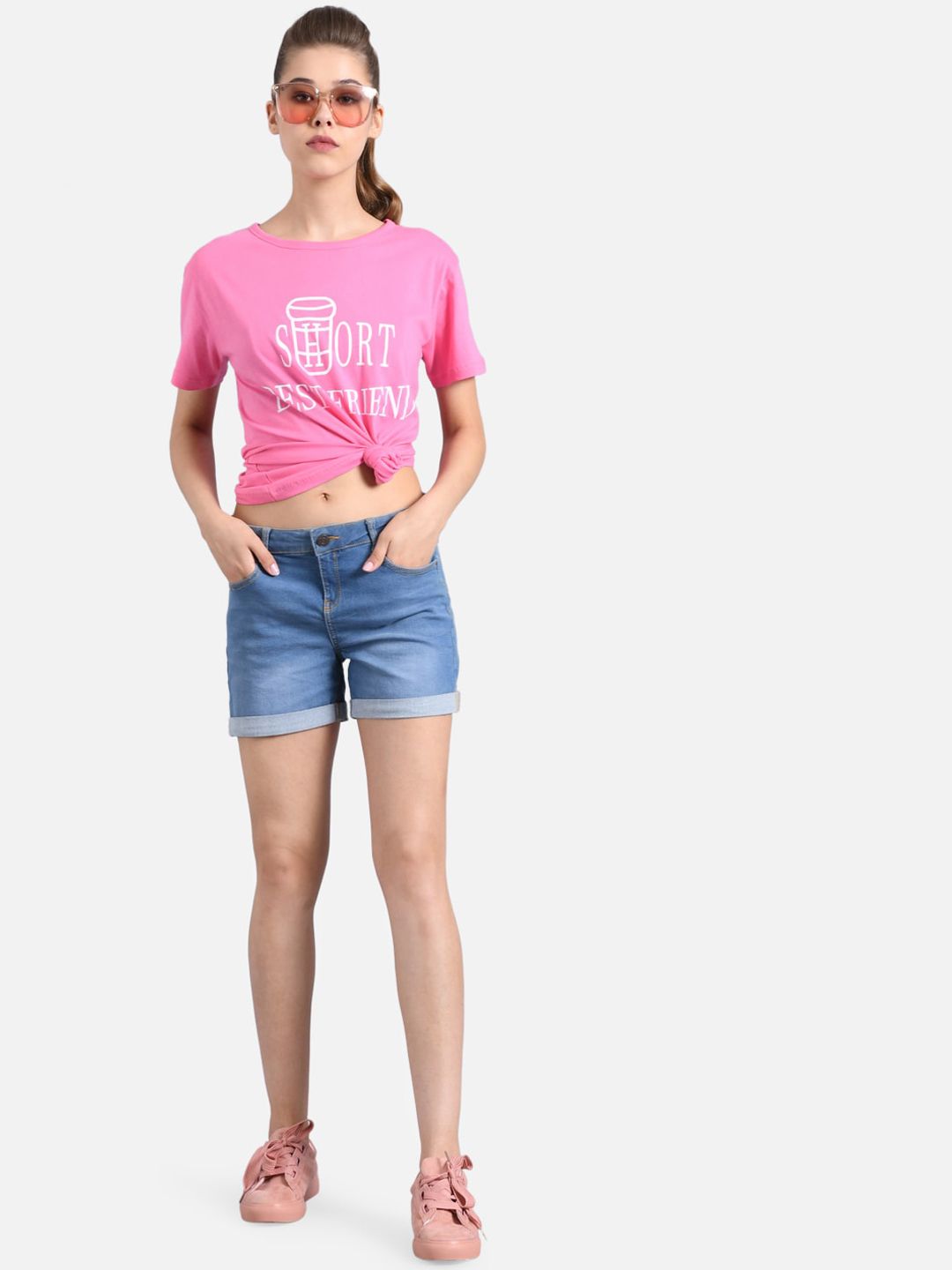 Kotty Women Pink Printed Round Neck T-shirt