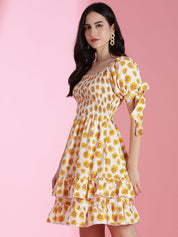 Kotty Floral Printed Puff Sleeve Fit & Flare Dress