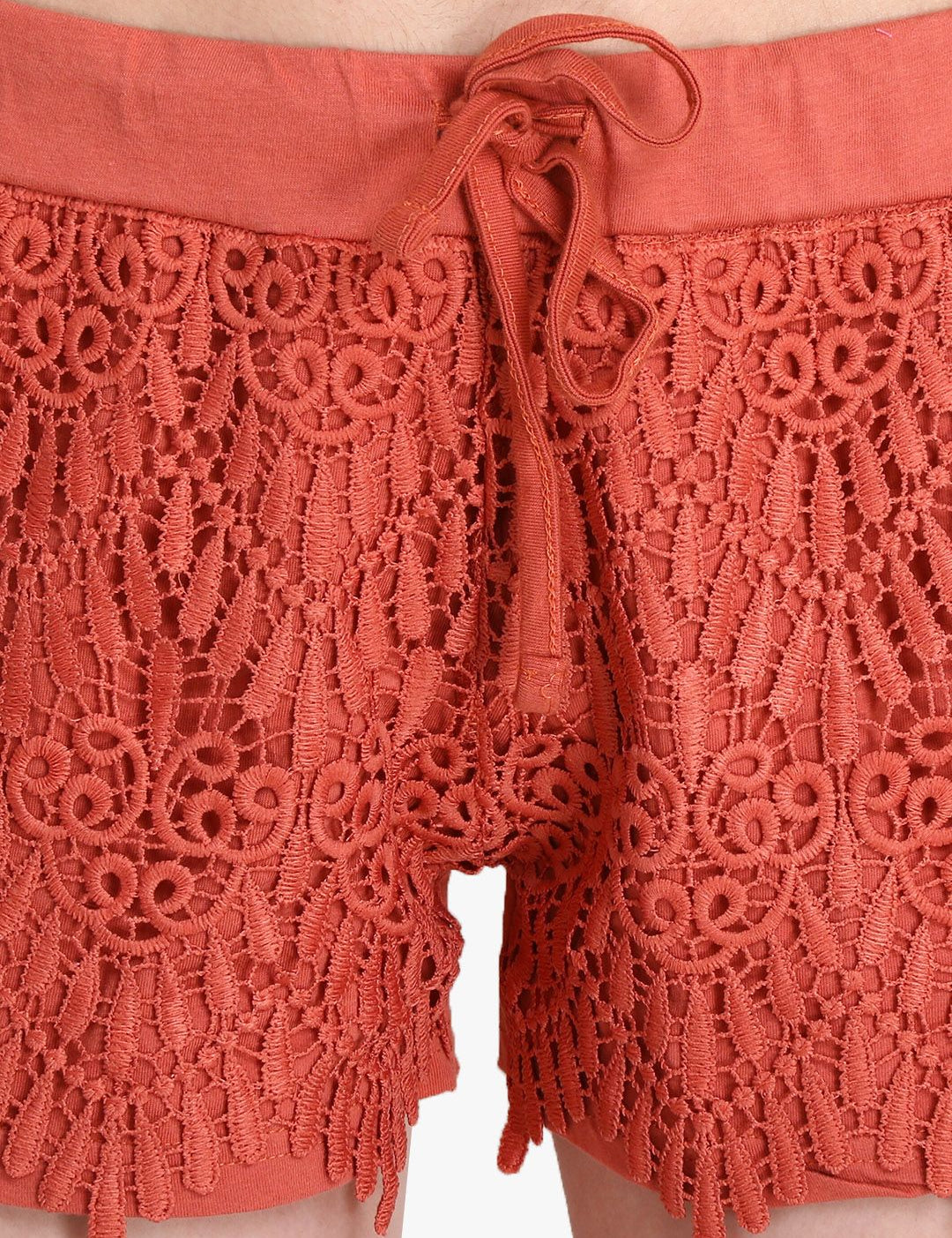 Kotty Women Rust Orange Self Design Regular Fit Hot Pants