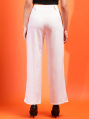 Kotty Women Solid Relaxed Straight Fit Mid-Rise Pleated Parallel Trousers