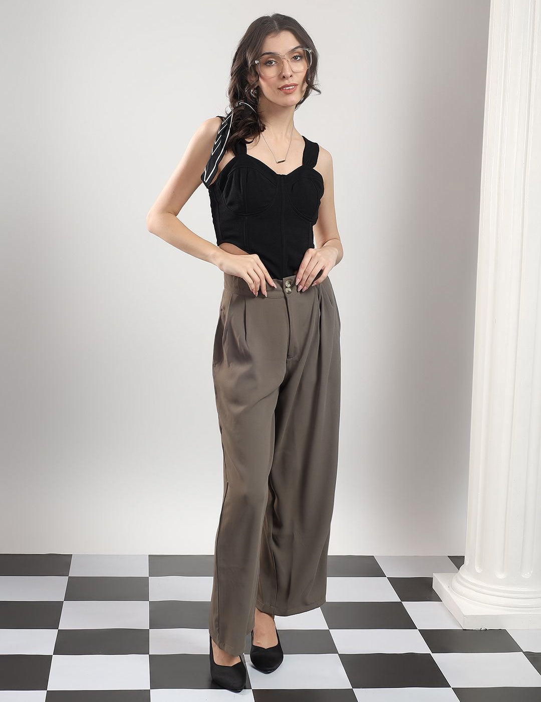 Kotty Women Original Wide Leg High-Rise Pleated Korean Pants Trousers