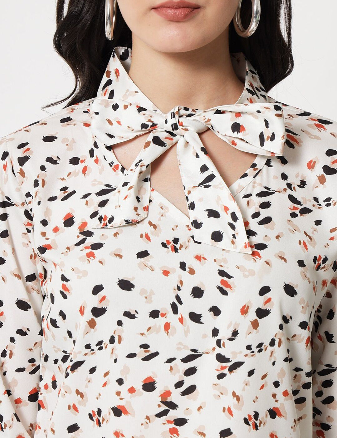 Kotty Printed Tie-Up Neck Shirt Style Top