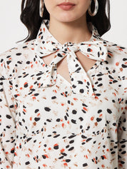 Kotty Printed Tie-Up Neck Shirt Style Top