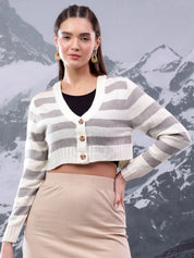 Kotty Women Striped Crop Cardigan