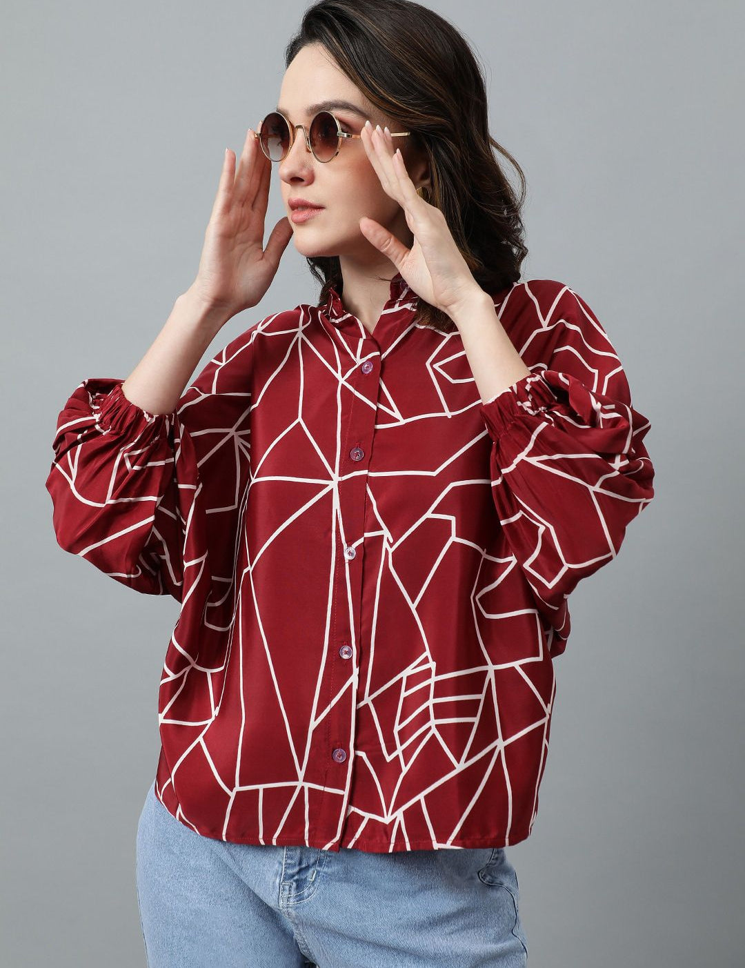 Kotty Maroon Abstract Printed Casual Shirt