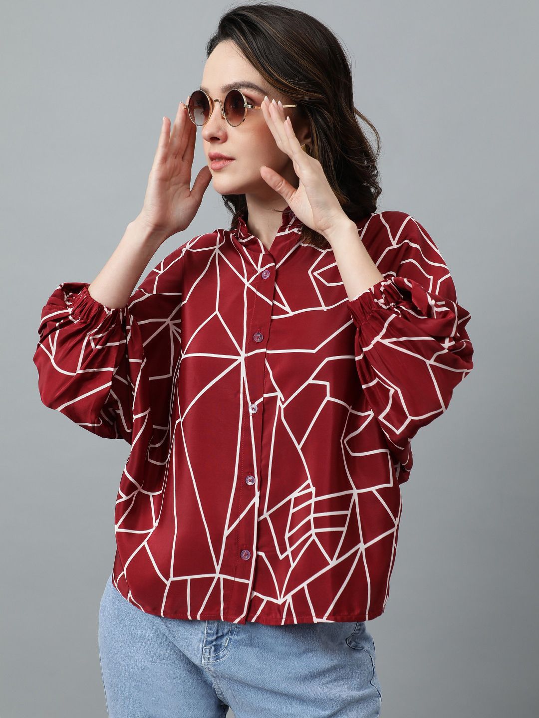 Kotty Maroon Abstract Printed Casual Shirt