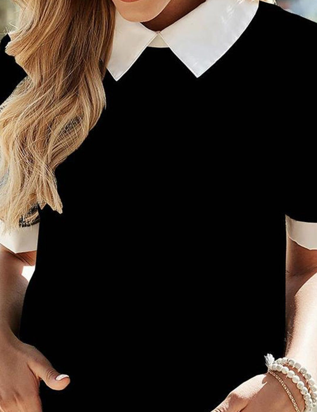 Kotty Black Shirt Collar Regular Top