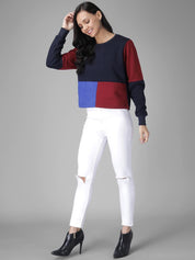 Kotty Women Maroon & Blue Colourblocked Sweatshirt