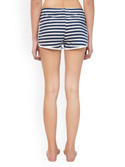 Kotty Women White & Navy Blue Striped Lounge Shorts KTTSLEEPSHORTS158