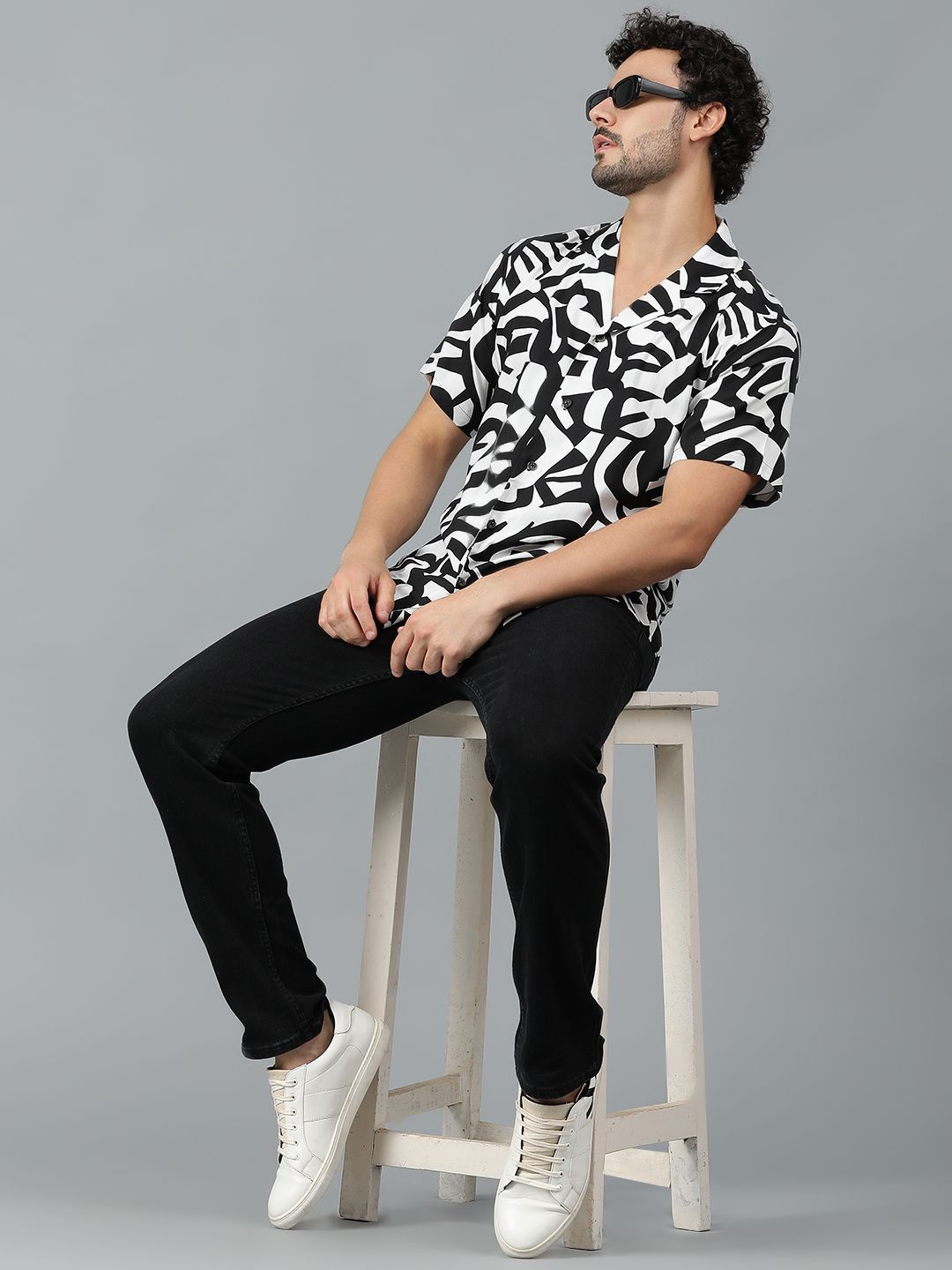 Kotty Men Abstract Printed Cuban Collar Casual Shirt