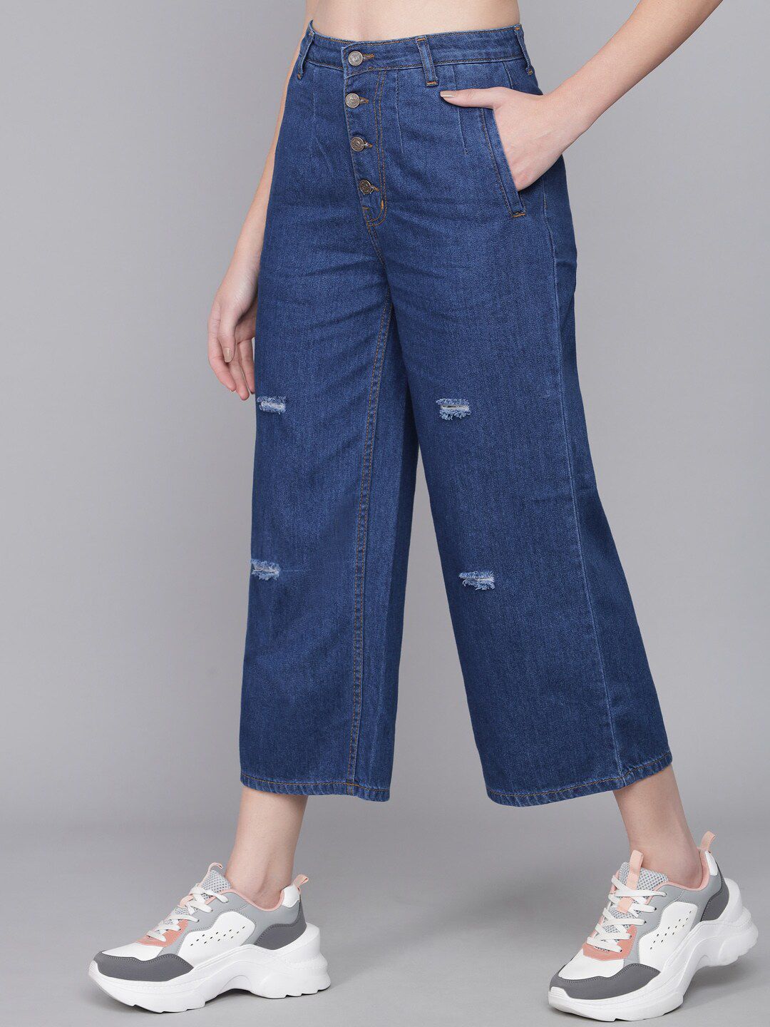 Kotty Women Blue Flared High-Rise Mildly Distressed Jeans