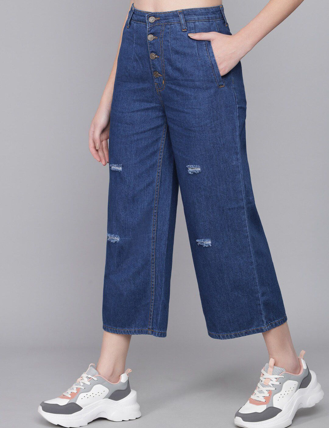 Kotty Women Blue Flared High-Rise Mildly Distressed Jeans