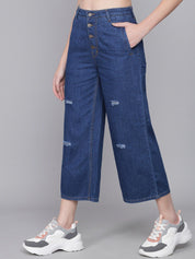Kotty Women Blue Flared High-Rise Mildly Distressed Jeans