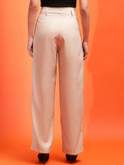 KOTTY BIZwear Women Relaxed Straight Fit High-Rise Easy Wash Pleated Parallel Trousers