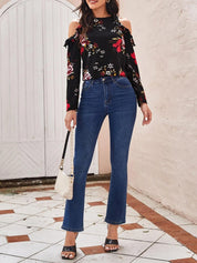 Kotty Women Black & White Floral Print Crepe Top