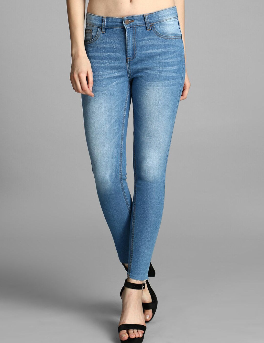 Kotty Women Blue Skinny Fit High-Rise Low Distress Jeans