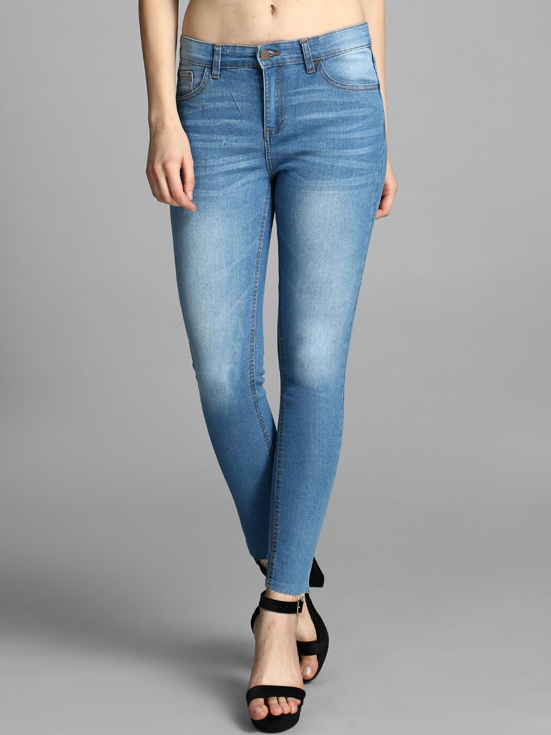 Kotty Women Blue Skinny Fit High-Rise Low Distress Jeans