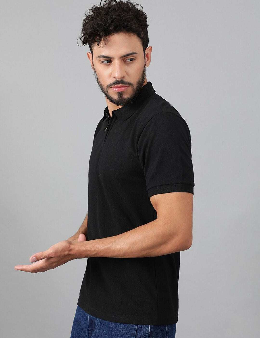 Kotty Black Polo Collar Cotton T-shirt