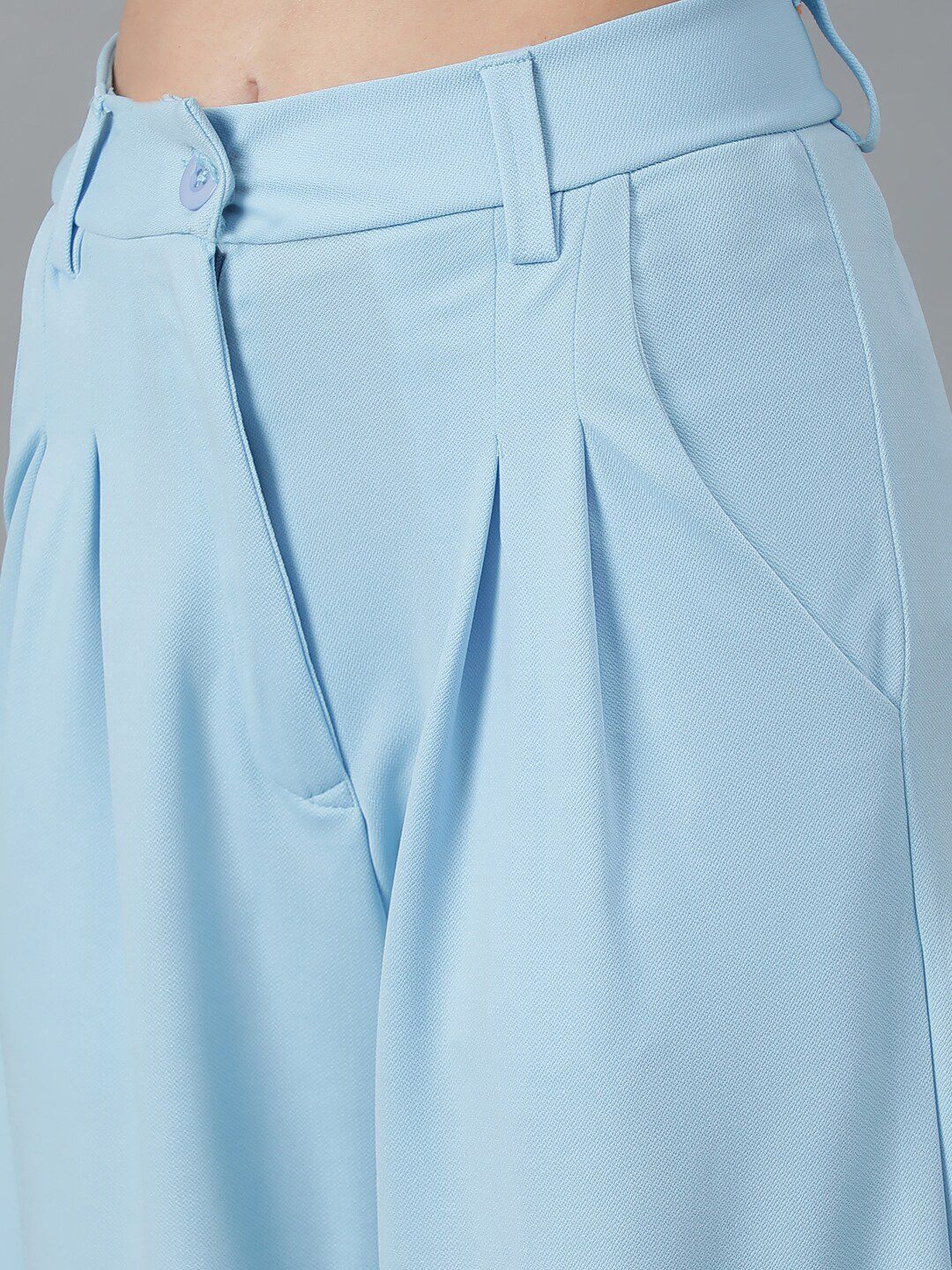 KOTTY BIZwear Women Blue Relaxed Straight Leg High-Rise Easy Wash Parallel Trousers