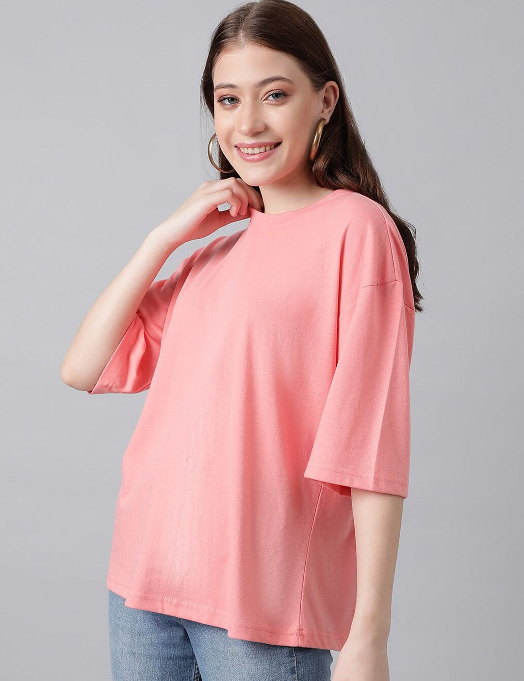 KOTTY Basics Pink Round Neck Oversized T-shirt