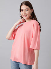 KOTTY Basics Pink Round Neck Oversized T-shirt
