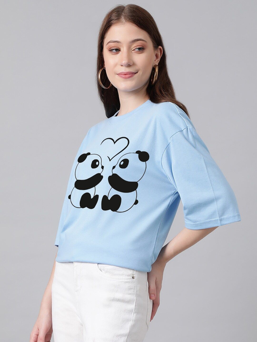 KOTTY Basics Panda Printed Oversized T-shirt