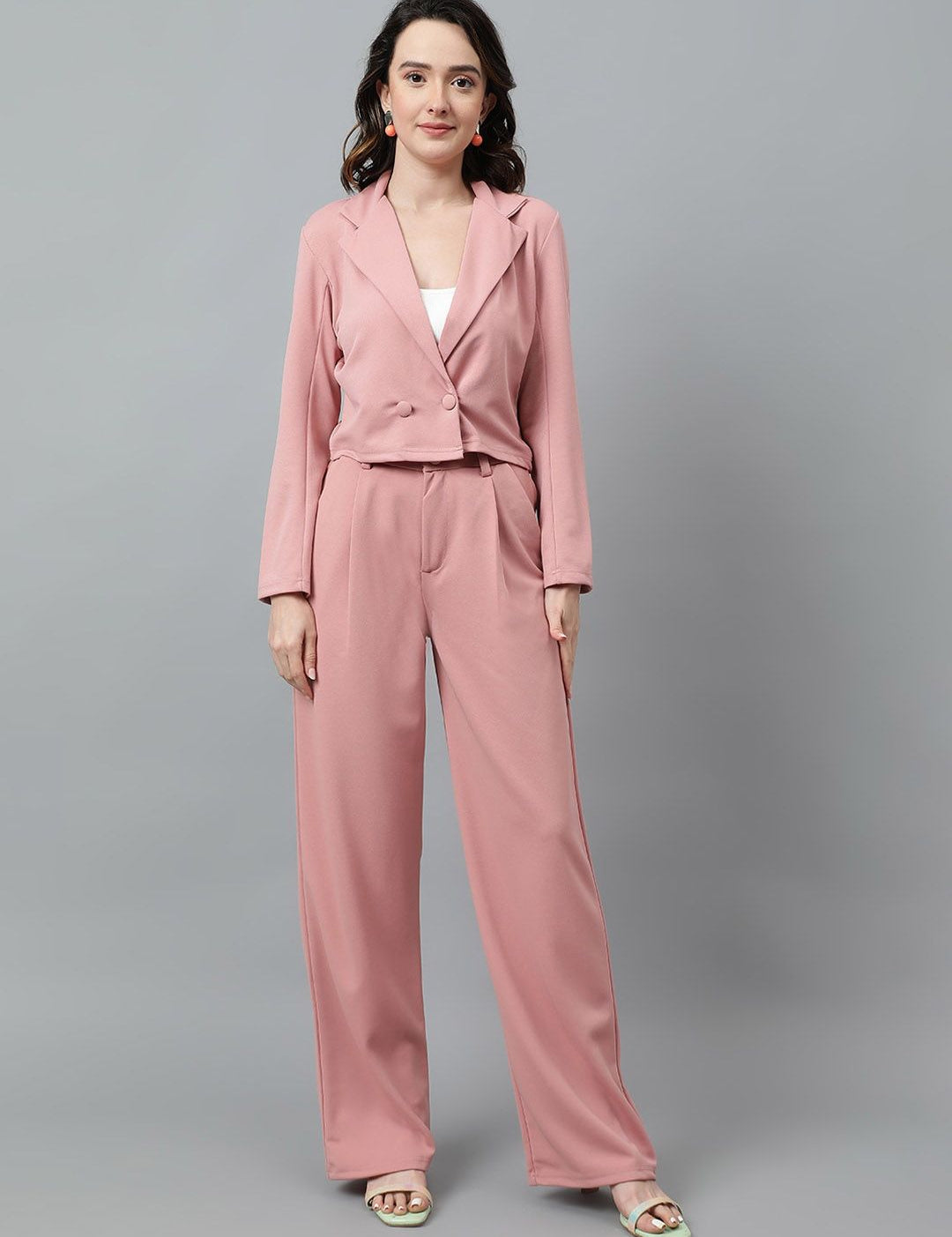 KOTTY BIZwear Pink Notched Lapel Collar Blazer & Mid Rise Trouser