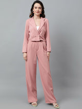 KOTTY BIZwear Pink Notched Lapel Collar Blazer & Mid Rise Trouser