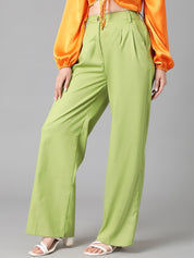 Kotty Women Green Relaxed Straight Leg Straight Fit High-Rise Easy Wash Pleated Trousers