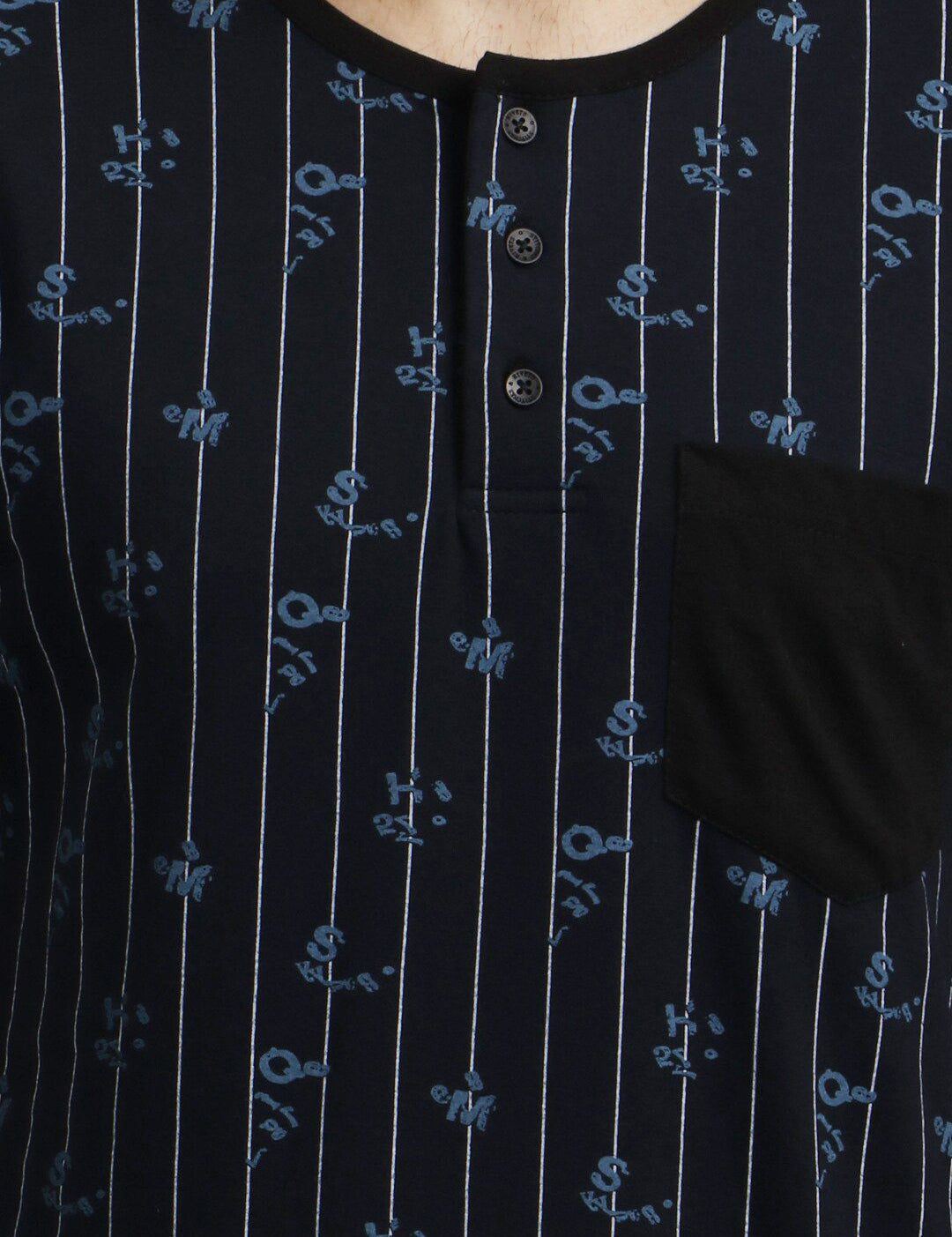 Kotty Men Navy Blue Striped V-Neck T-shirt