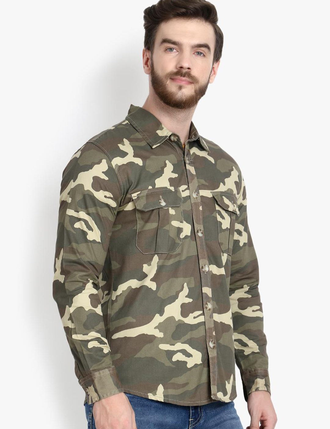 Kotty Men Olive Green Regular Fit Printed Casual Shirt