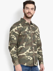 Kotty Men Olive Green Regular Fit Printed Casual Shirt