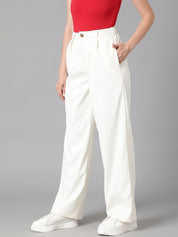 Kotty Women White Relaxed Straight Leg High-Rise Easy Wash Pleated Parallel Trousers