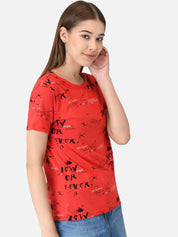 Kotty Women Red & Black Printed Round Neck T-shirt