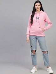 Kotty Women Pink Graphic Printed Pure Fleece Hooded Sweatshirt