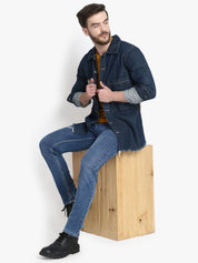 Kotty Men Blue Camouflage Lightweight Denim Jacket