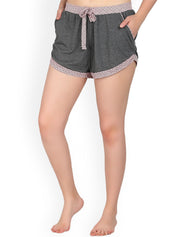 Kotty Women Grey Solid Lounge Shorts KTTSLEEPSHORTS227