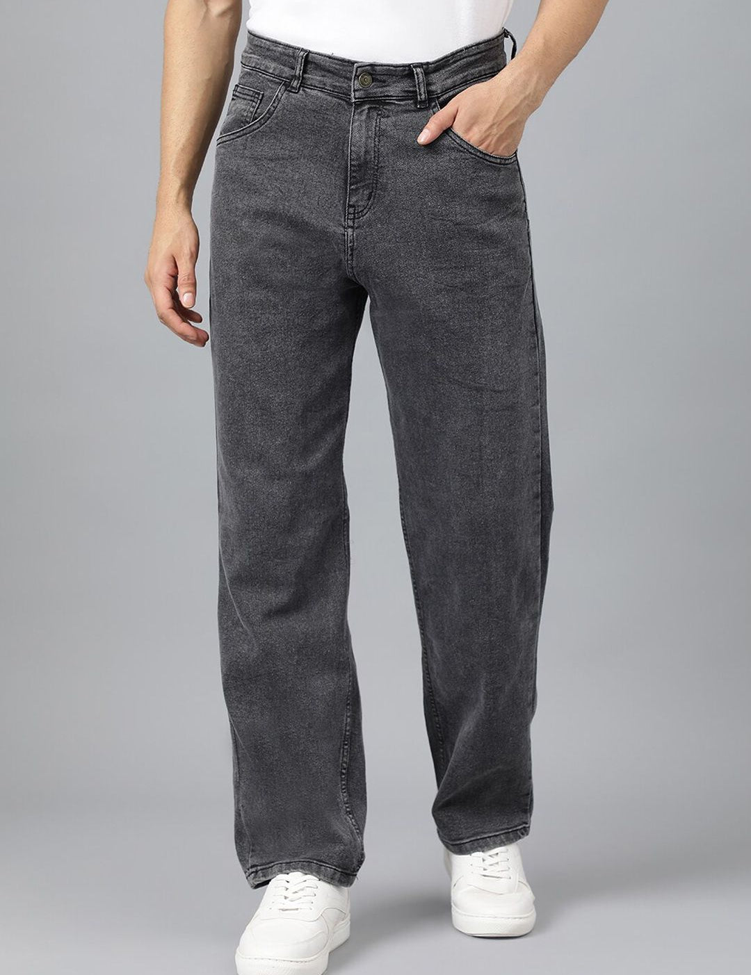 Kotty Men Charcoal Jean Fit Low-Rise Heavy Fade Stretchable Jeans