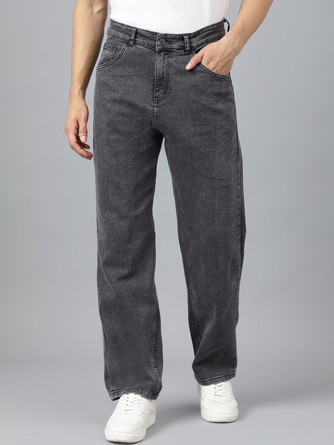 Kotty Men Charcoal Jean Fit Low-Rise Heavy Fade Stretchable Jeans