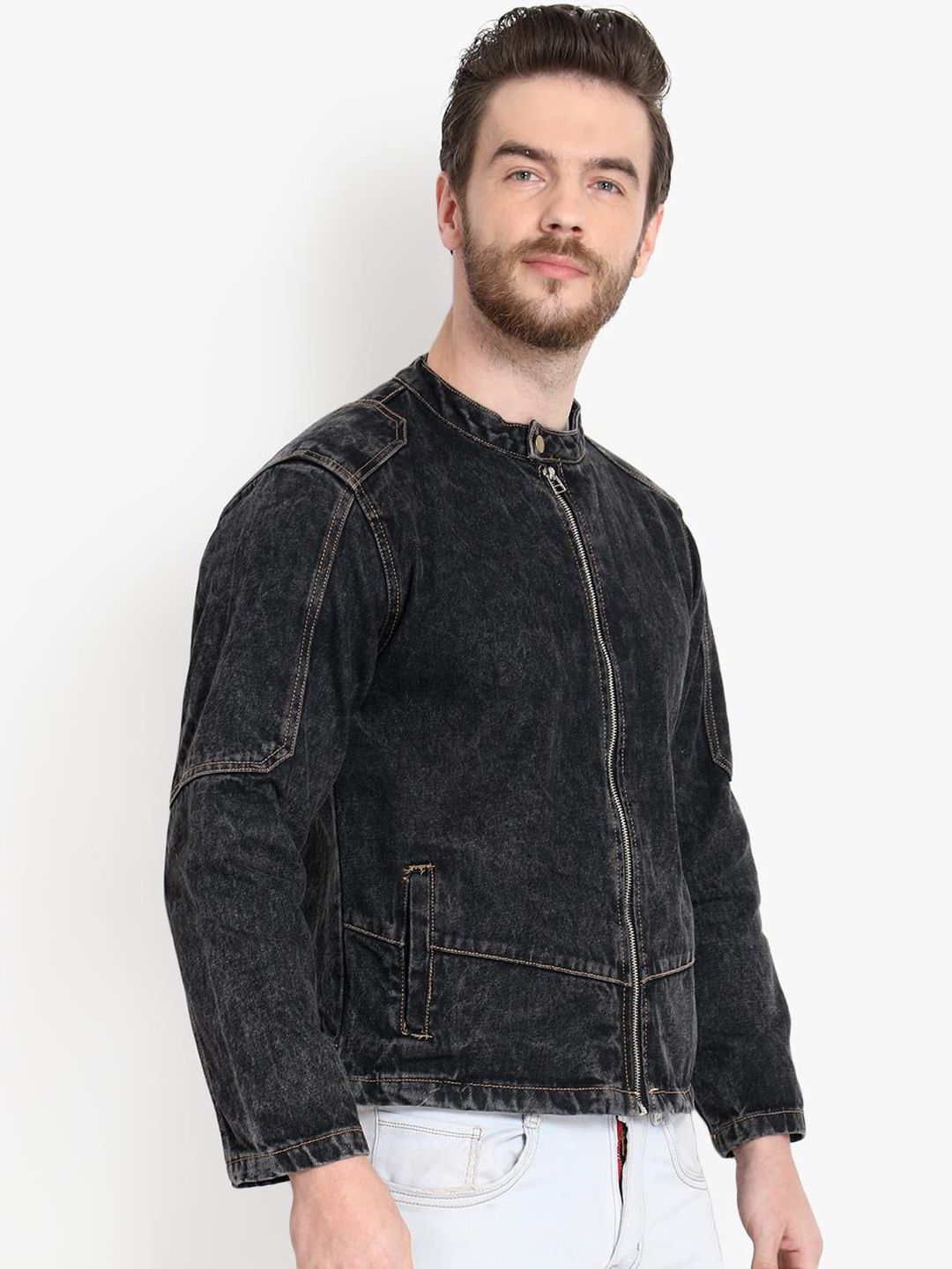 Kotty Men Black Solid Denim Jacket