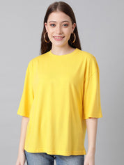 KOTTY Basics Yellow Round Neck Oversized T-shirt