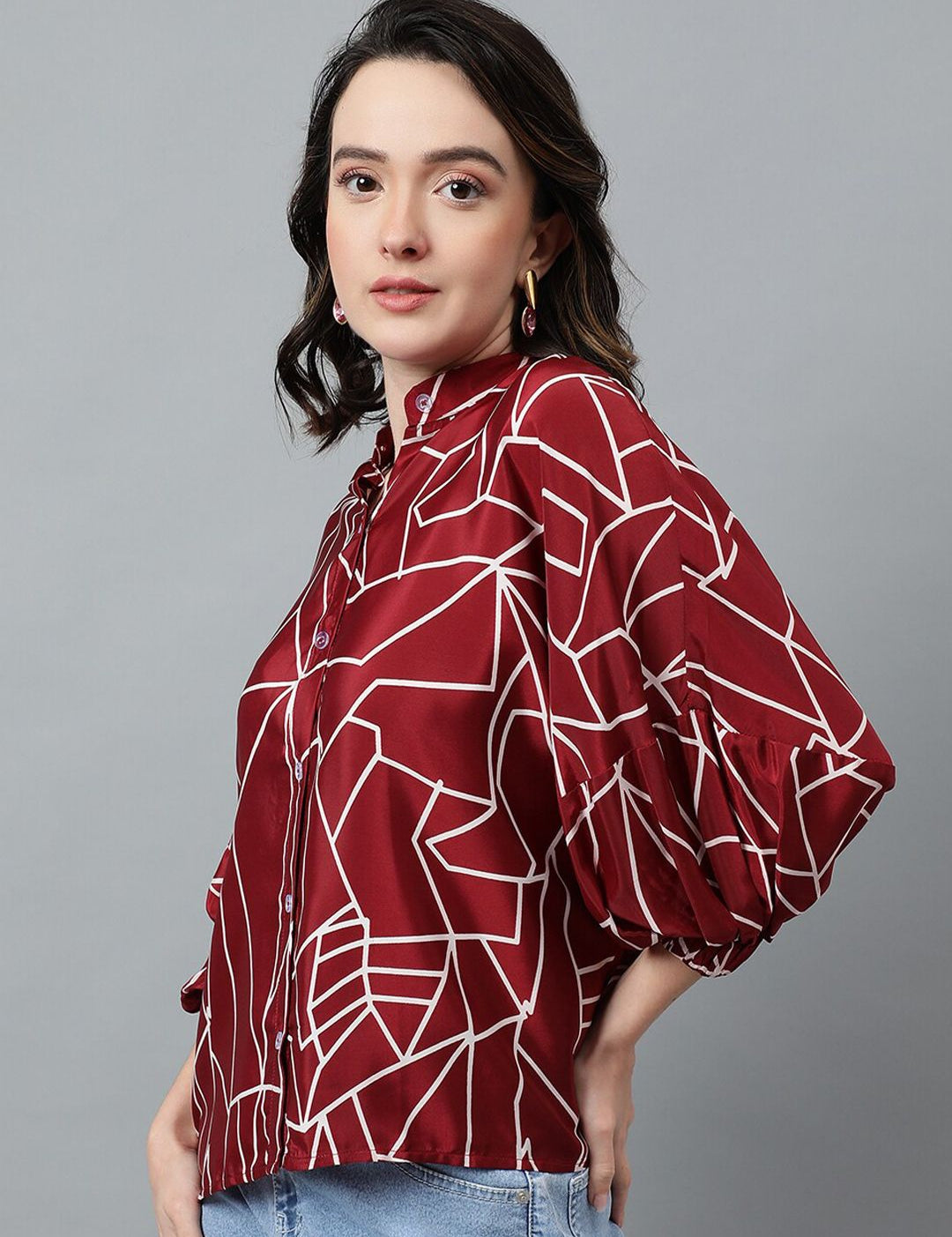 Kotty Maroon Abstract Printed Casual Shirt