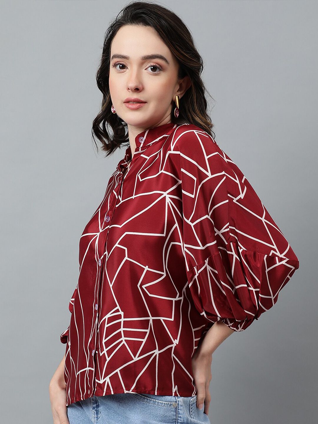 Kotty Maroon Abstract Printed Casual Shirt