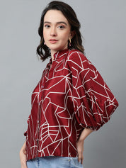Kotty Maroon Abstract Printed Casual Shirt