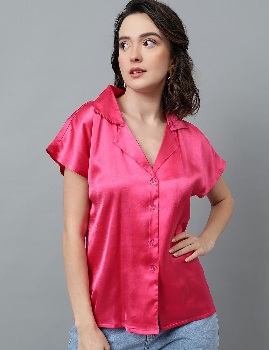 Kotty Pink Cuban Collar Casual Shirt