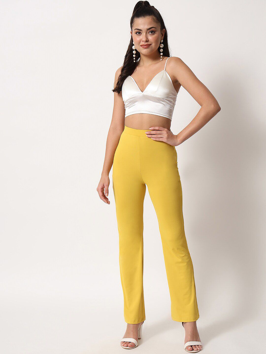 Kotty Women Yellow Relaxed Straight Leg High-Rise Easy Wash Trouser