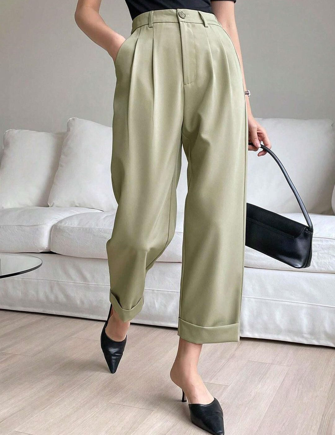 Kotty Women Relaxed Straight Leg Straight Fit Easy Wash Parallel Trousers