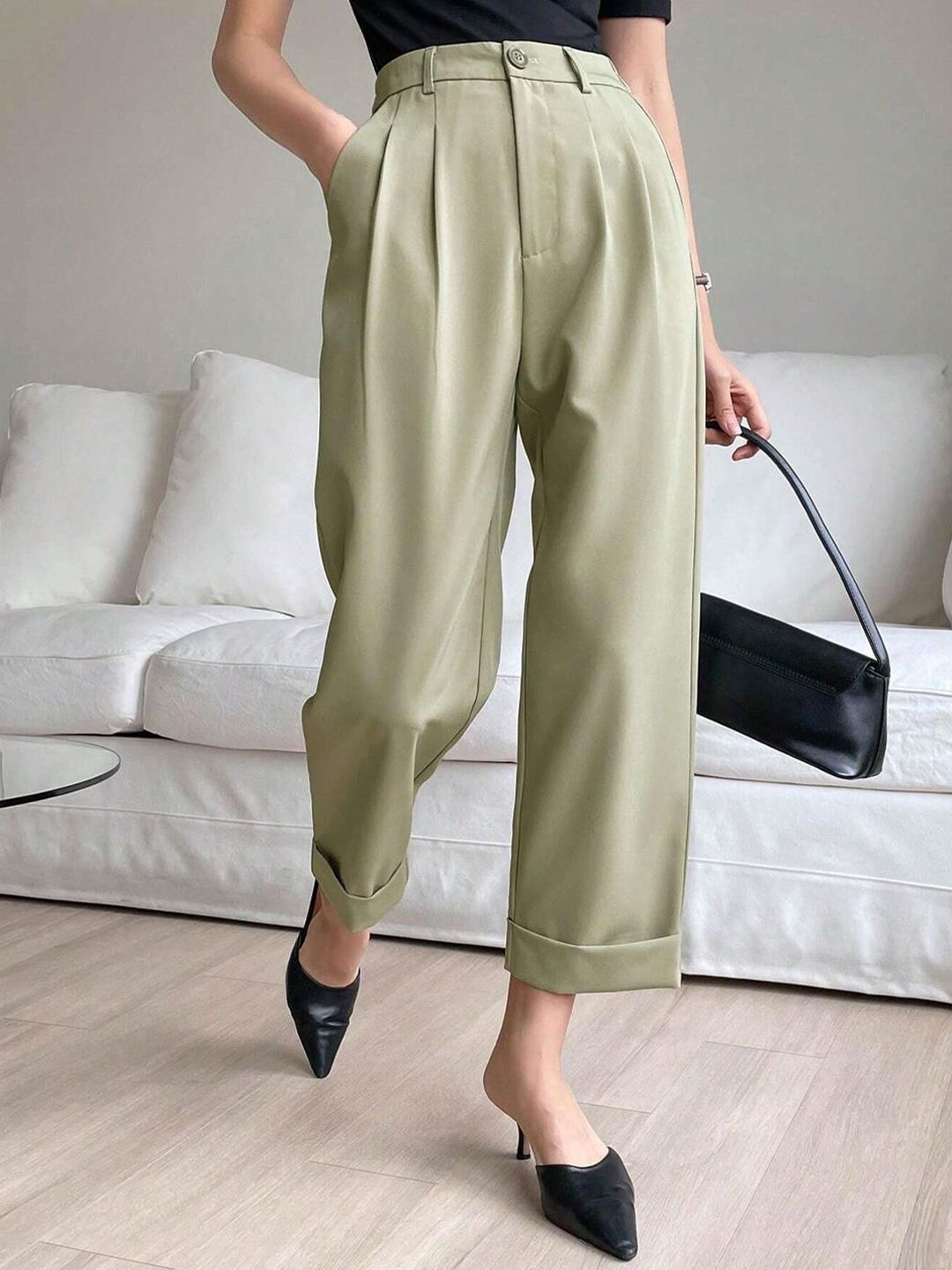 Kotty Women Relaxed Straight Leg Straight Fit Easy Wash Parallel Trousers